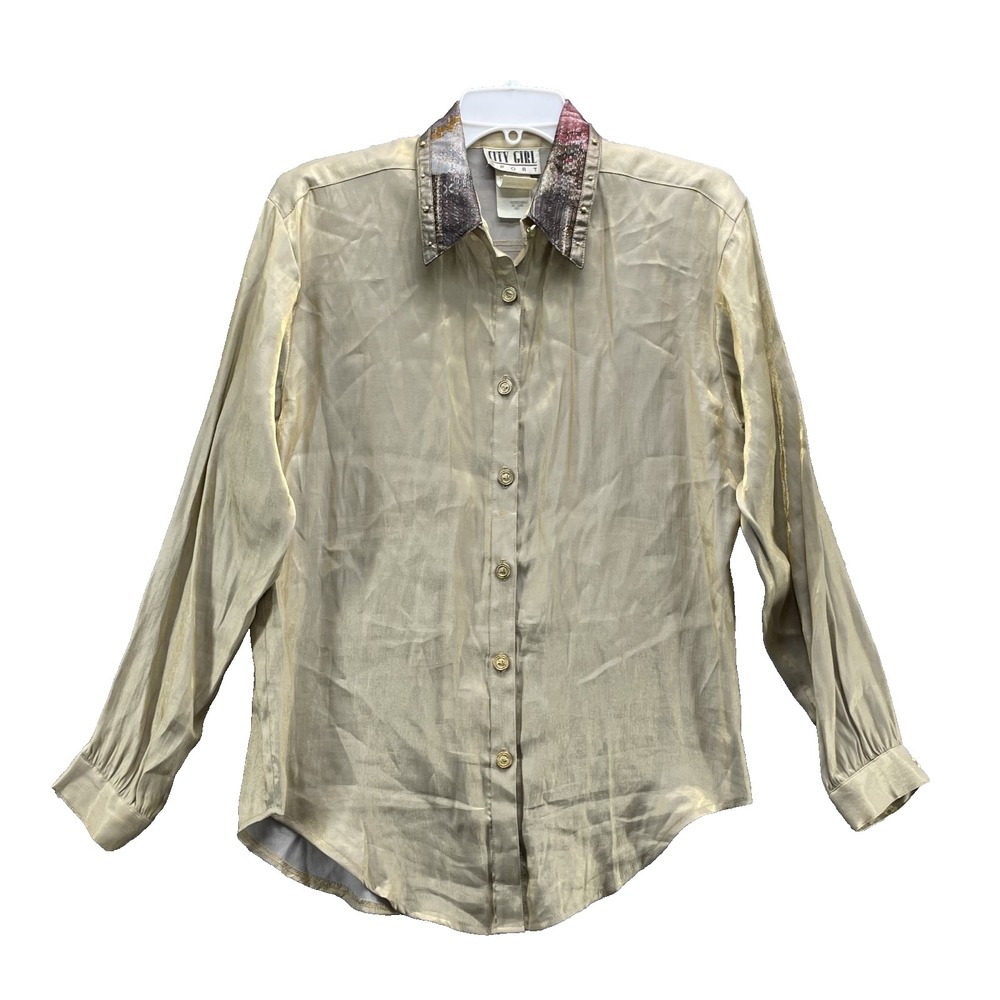 VTG City Girl Sport Metallic Shirt Women's 10 Western Glam 80s Retro Maximalist